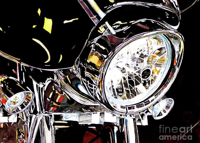 Motorcycle Greeting Card featuring the painting #243 Motorcycle Headlight #243 by William Lum