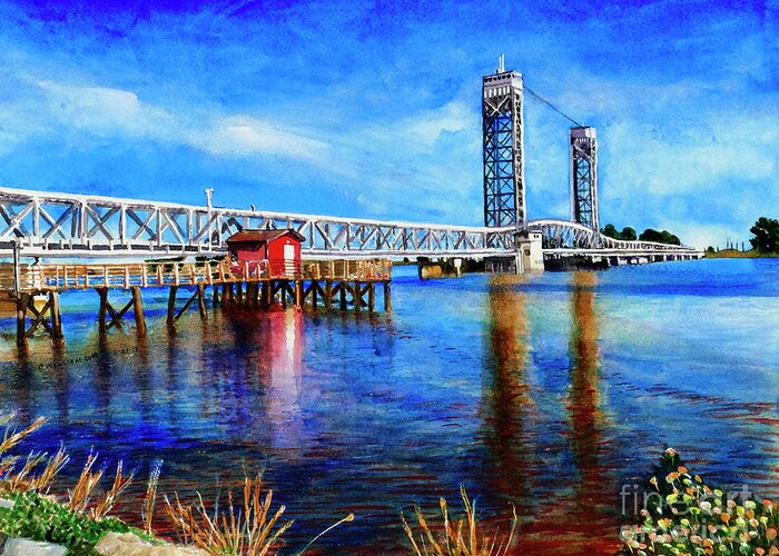 Rio Vista Bridge Greeting Card featuring the painting #273 Rio Vista Bridge #273 by William Lum