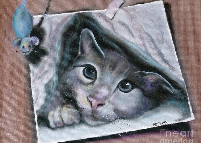 Cat Greeting Card featuring the painting 2Cute by Susan A Becker