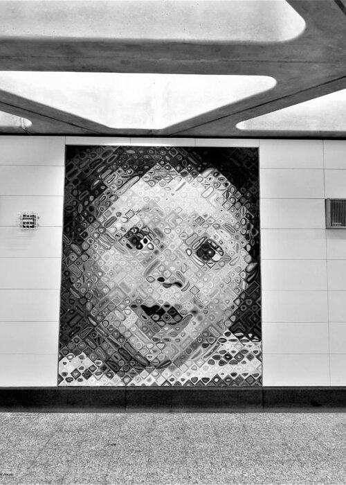 Art Greeting Card featuring the photograph 2nd Ave Subway Art Baby B W by Rob Hans