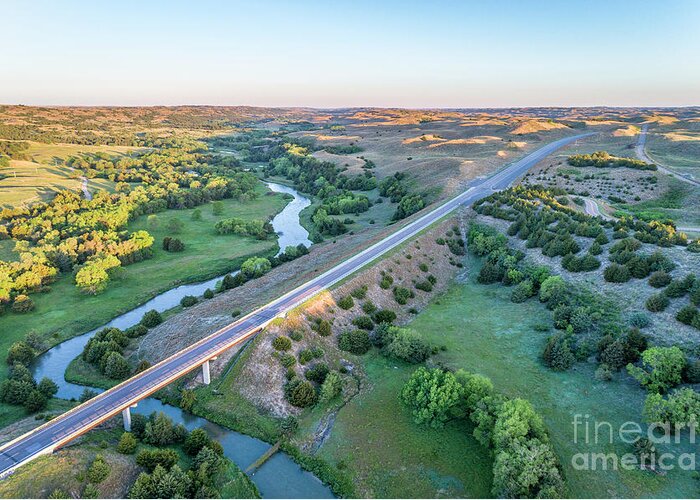 Dismal River Greeting Card featuring the photograph aerial view of Dismal River in Nebraska #3 by Marek Uliasz