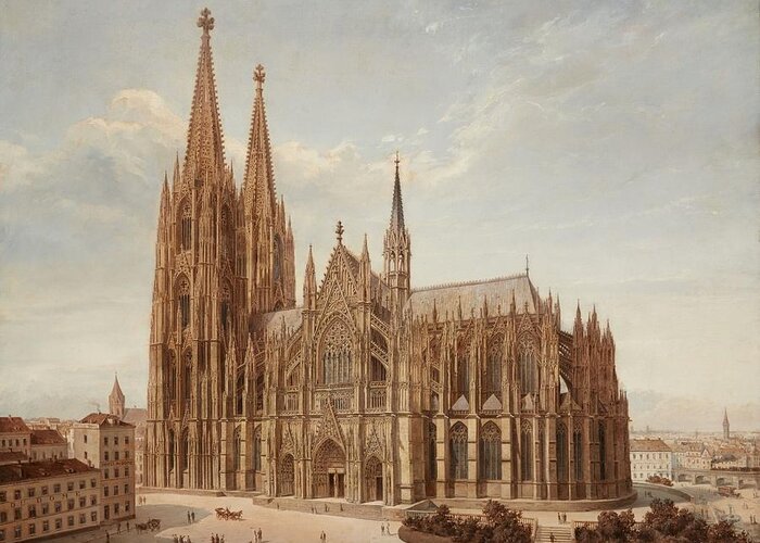 Josef Langl Greeting Card featuring the painting Cologne Cathedral by Josef Langl