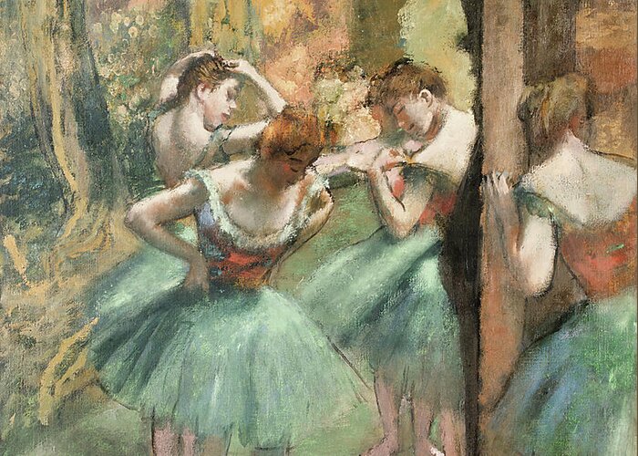 Dancers Greeting Card featuring the painting Dancers Pink and Green #3 by Edgar Degas