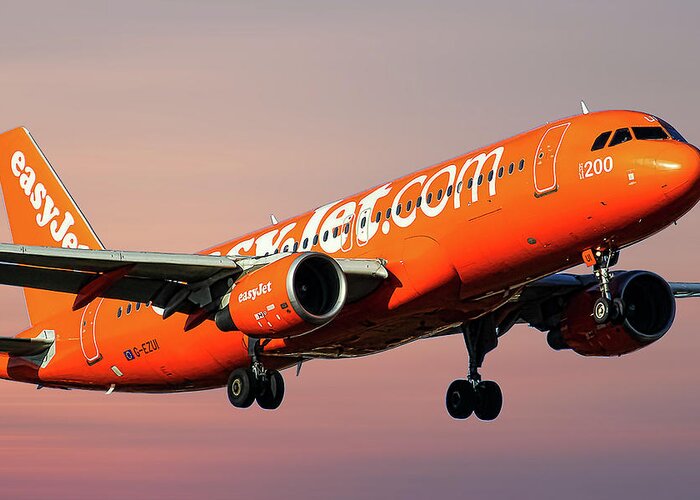 Easyjet Greeting Card featuring the mixed media EasyJet 200th Airbus Livery Airbus A320-214 #3 by Smart Aviation