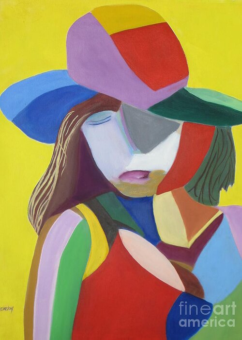 Colorful Original Oil Greeting Card featuring the painting Hat by Patricia Cleasby