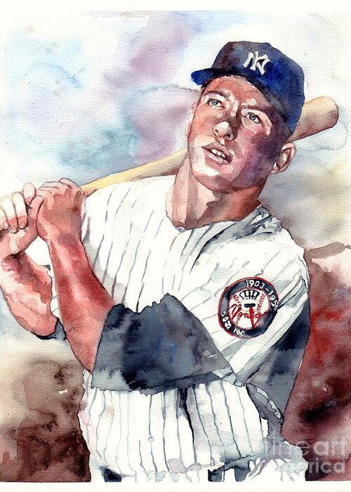Mick Greeting Card featuring the painting Mickey Mantle portrait #3 by Suzann Sines