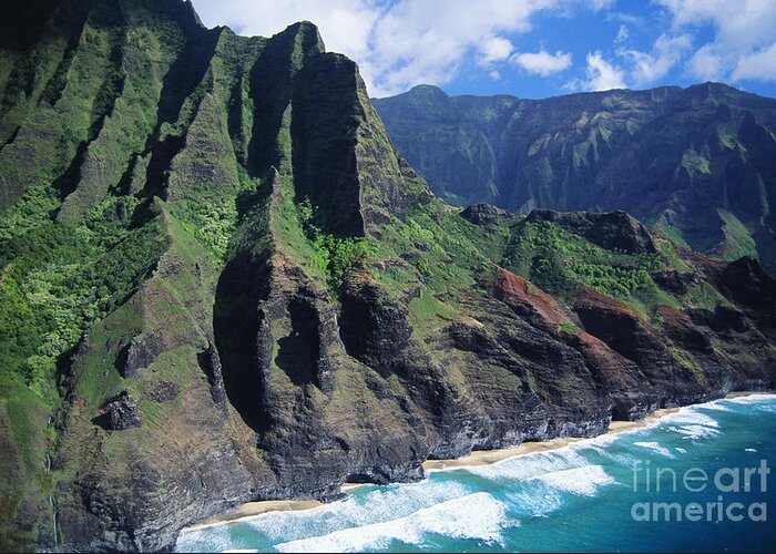 Aerial Greeting Card featuring the photograph Na Pali Coast Aerial #3 by Bob Abraham - Printscapes