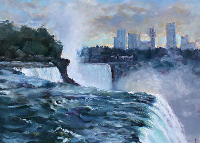 Waterfalls Greeting Card featuring the painting Niagara Falls by Ylli Haruni