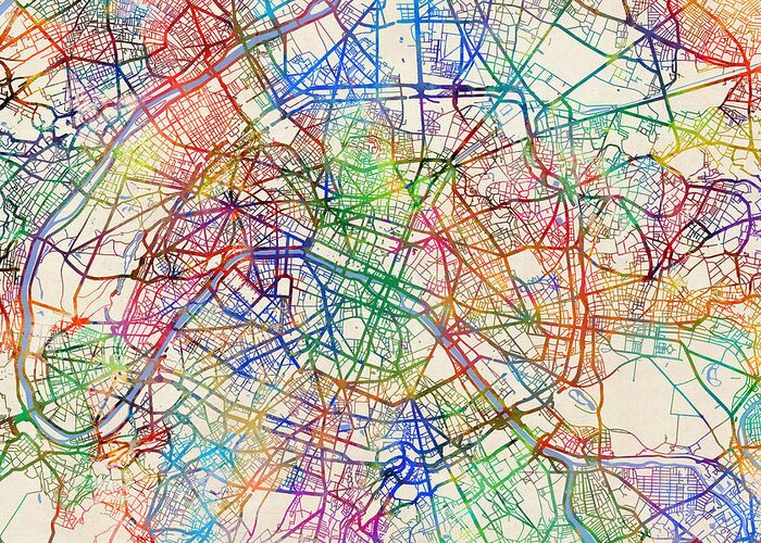 Paris Greeting Card featuring the digital art Paris France Street Map by Michael Tompsett