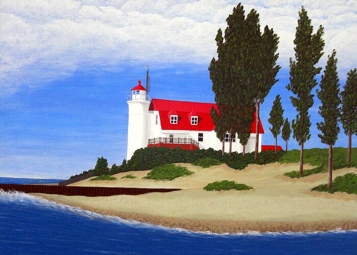 Lighthouse Paintings Greeting Card featuring the painting Point Betsie Lighthouse #3 by Frederic Kohli