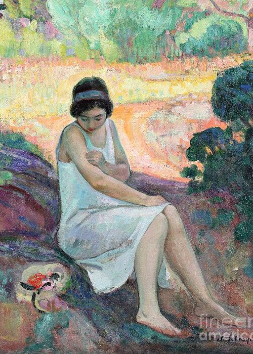 Henri Lebasque Greeting Card featuring the painting Portrait of a lady by MotionAge Designs