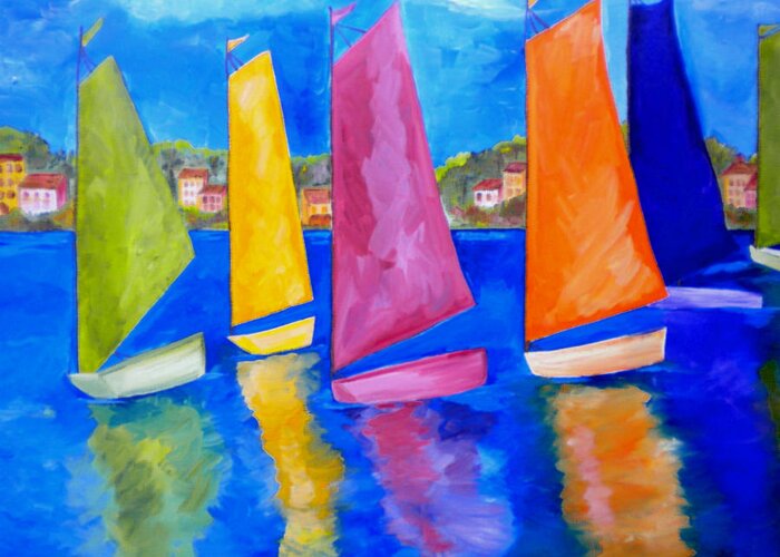 Usvi Greeting Card featuring the painting Reflections of Tortola by Patti Schermerhorn