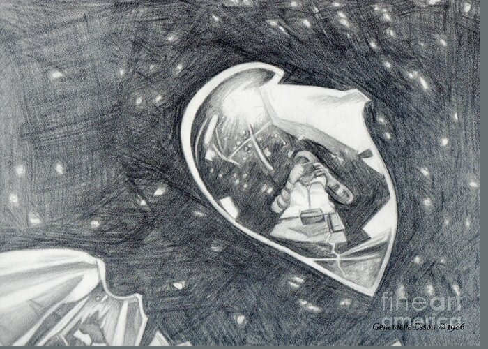Self-portrait Greeting Card featuring the drawing Self-Portrait In Glass #3 by Genevieve Esson