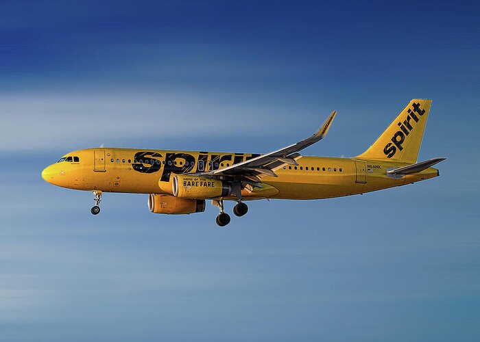 Spirit Airlines Greeting Card featuring the mixed media Spirit Airlines Airbus A320-232 #3 by Smart Aviation