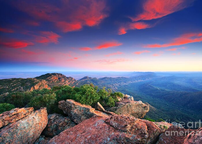 St Mary Peak Sunrise Outback Landscape Wilpena Pound Flinders Ranges South Australia Australian Abc Range Greeting Card featuring the photograph St Mary Peak Sunrise by Bill Robinson