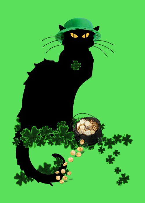St Patrick's Day Greeting Card featuring the digital art St Patrick's Day - Le Chat Noir #2 by Gravityx9 Designs