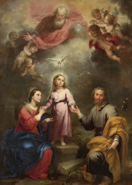 Christian Greeting Card featuring the painting The Heavenly and Earthly Trinities by Bartolome Esteban Murillo