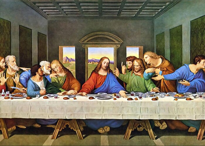 The Last Supper Greeting Card featuring the painting The Last Supper #3 by Pam Neilands