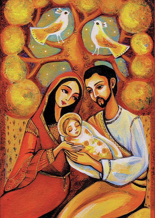 Holy Family Greeting Card featuring the painting Tree of Life by Eva Campbell