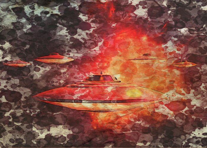 Ufo Greeting Card featuring the painting UFO Variations by RT and MB #3 by Esoterica Art Agency
