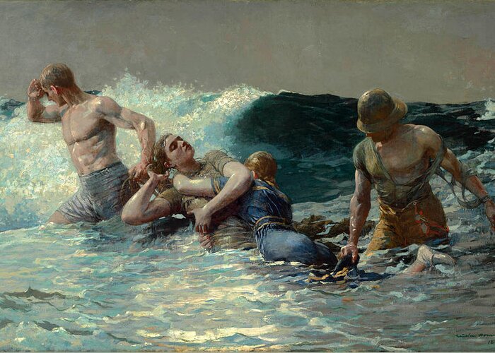 Winslow Homer Greeting Card featuring the painting Undertow by Winslow Homer