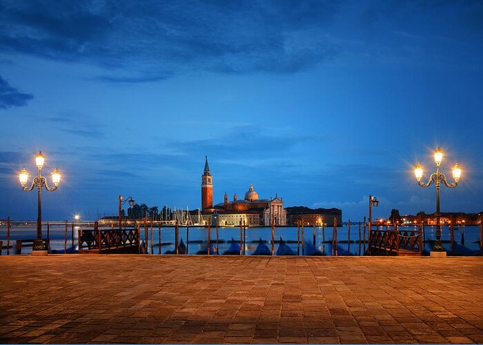 Venice Greeting Card featuring the photograph Venice at night and San Giorgio Maggiore church #3 by Songquan Deng