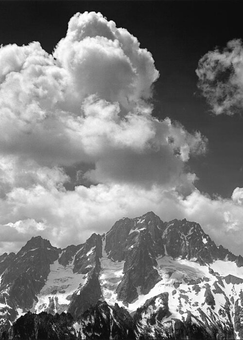 Clouds Greeting Card featuring the photograph 304638 Clouds over Mt. Stuart BW by Ed Cooper Photography