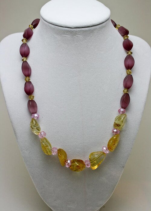 Handmade Greeting Card featuring the jewelry 3603 Citrine and Amethyst Cats Eye Necklace by Teresa Mucha