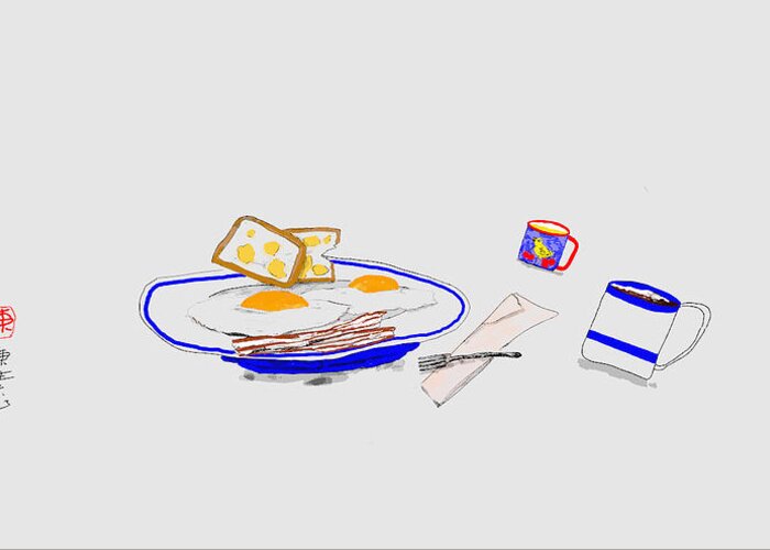 Breakfast Plate. 3d Greeting Card featuring the digital art 3D breakfast by Debbi Saccomanno Chan