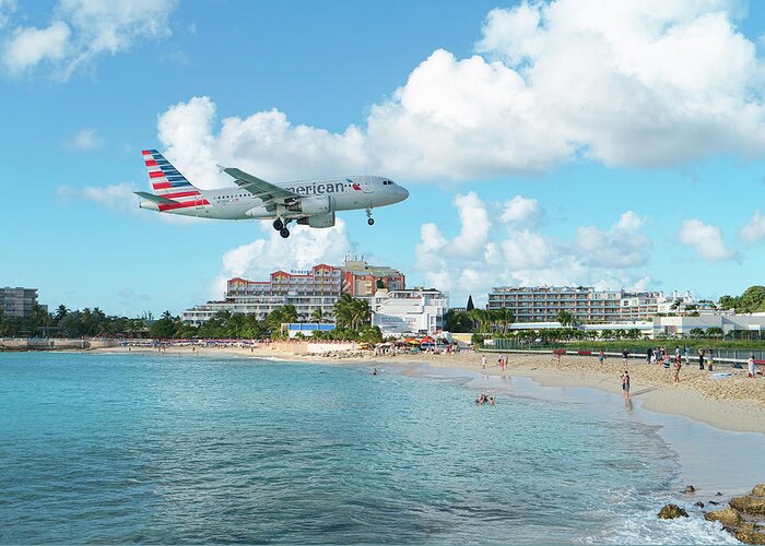 American Airlines Greeting Card featuring the photograph American Airlines at St. Maarten #4 by David Gleeson