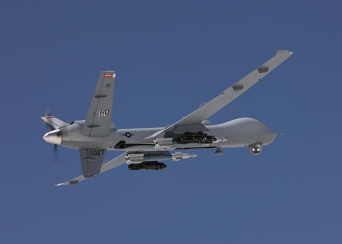 Agm-114 Hellfire Greeting Card featuring the photograph An Mq-9 Reaper Flies A Training Mission #4 by HIGH-G Productions