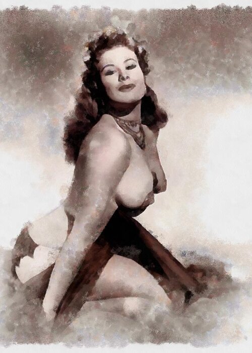 Pinup Greeting Card featuring the painting Burlesque Babe #4 by Esoterica Art Agency