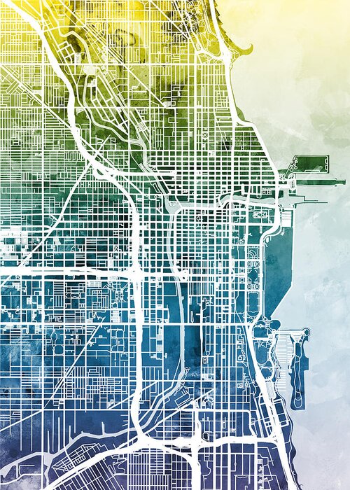Chicago Greeting Card featuring the digital art Chicago City Street Map by Michael Tompsett
