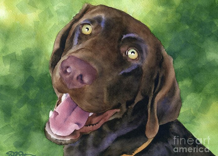 Chocolate Greeting Card featuring the painting Chocolate Lab #3 by David Rogers