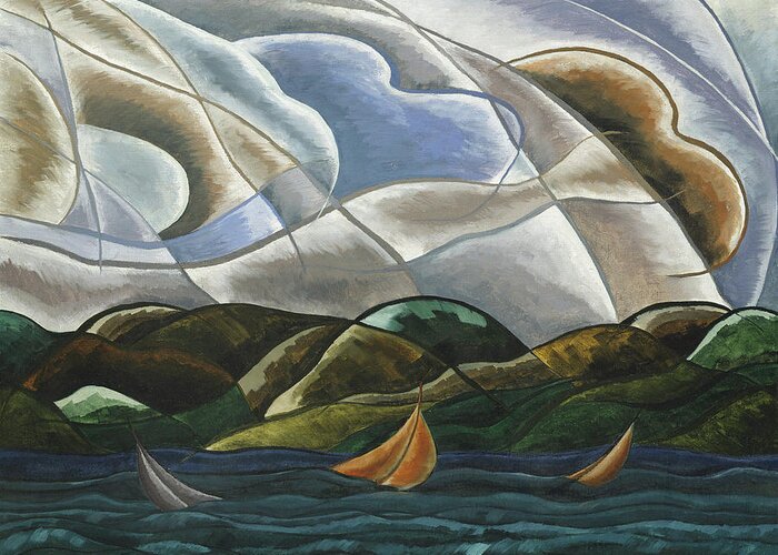 Clouds And Water Arthur Dove Green Greeting Card featuring the painting Clouds and Water #4 by Arthur dove