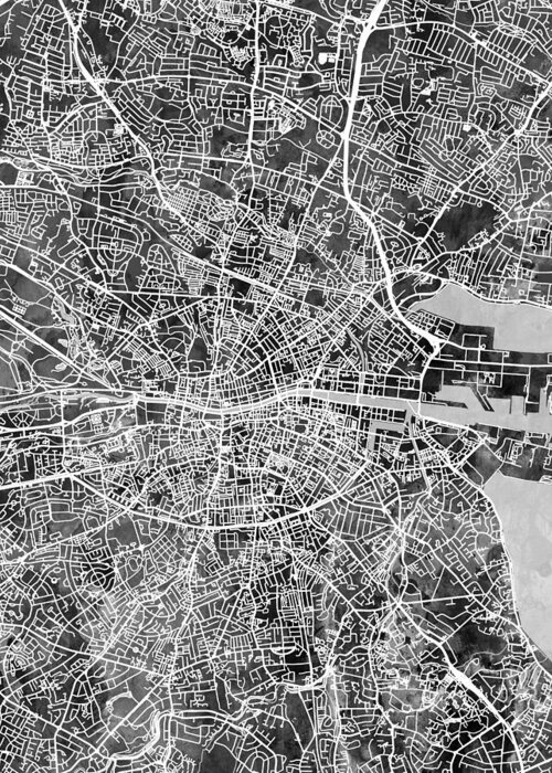 Dublin Greeting Card featuring the digital art Dublin Ireland City Map #4 by Michael Tompsett