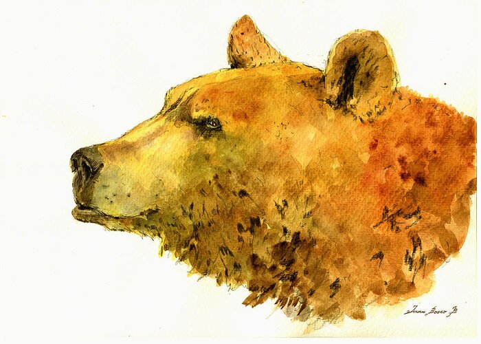 Grizzly Greeting Card featuring the painting Grizzly bear watercolor painting by Juan Bosco