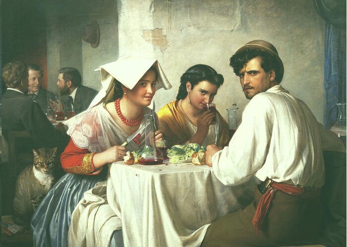 Building Greeting Card featuring the painting In a Roman Osteria #4 by Carl Bloch