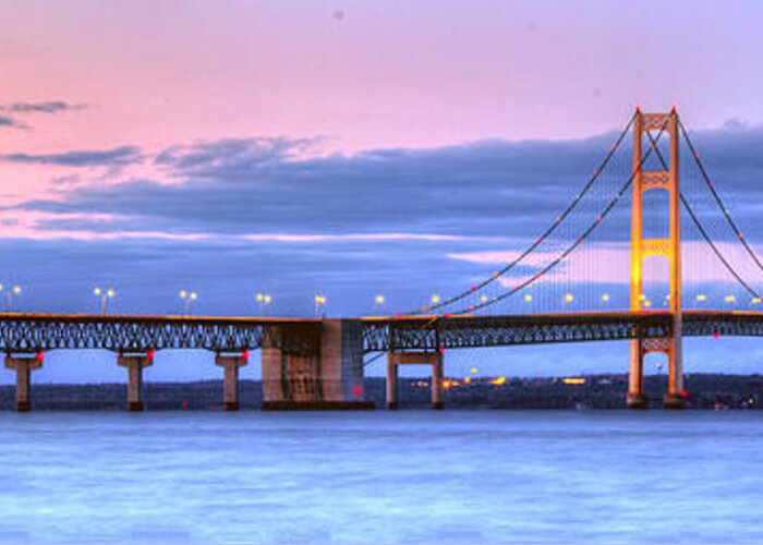 Mackinac Greeting Card featuring the photograph Mackinac Bridge in Evening #4 by Twenty Two North Photography
