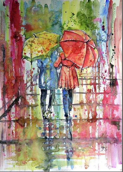 Rain Greeting Card featuring the painting Raining #4 by Kovacs Anna Brigitta