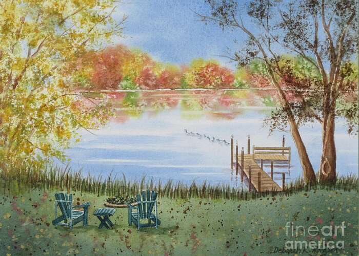 Lake Greeting Card featuring the painting 4 Seasons-Autumn by Deborah Ronglien