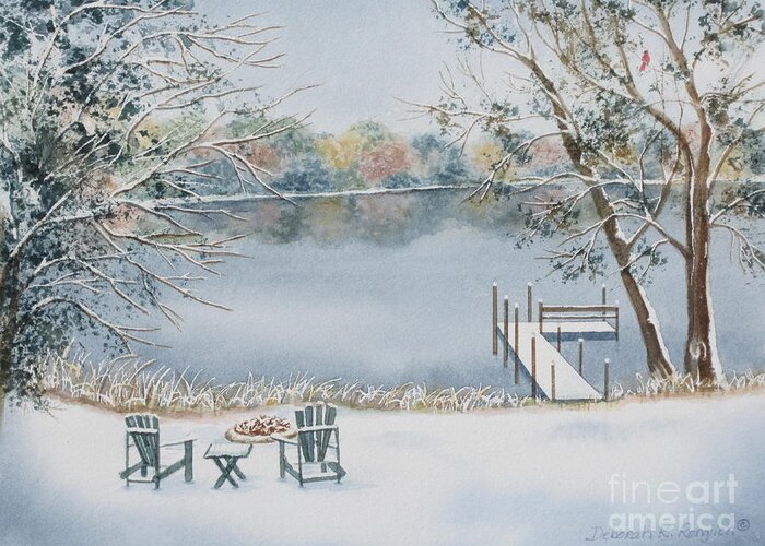 Lake Greeting Card featuring the painting 4 Seasons-Winter by Deborah Ronglien