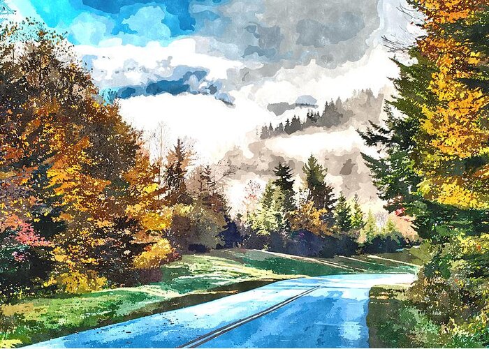 Watercolor Greeting Card featuring the painting Autumn Drive On Blue Ridge Parkway #40 by Alex Grichenko