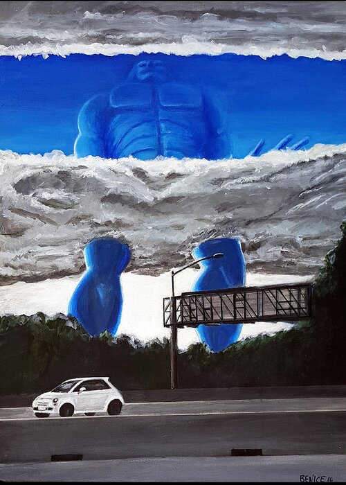 Giants Greeting Card featuring the drawing 405 N. at Roscoe by Chris Benice