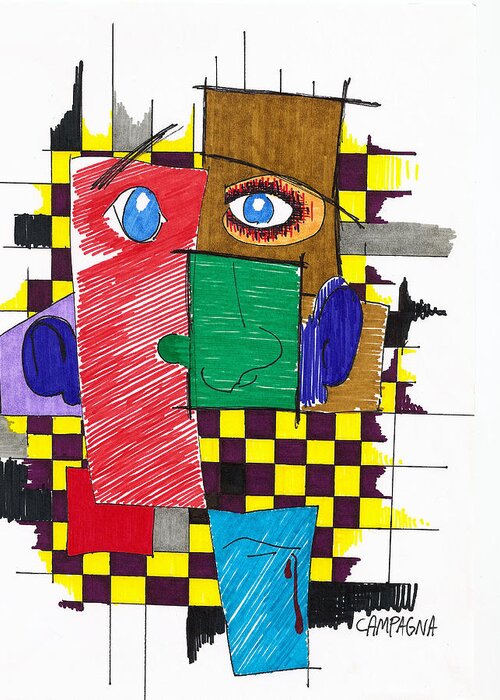 Artist Marker Greeting Card featuring the drawing Untitled #41 by Teddy Campagna