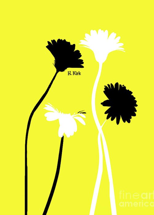 Pop Art Greeting Card featuring the photograph 4Daisies Black and White on Yellow by Heather Kirk