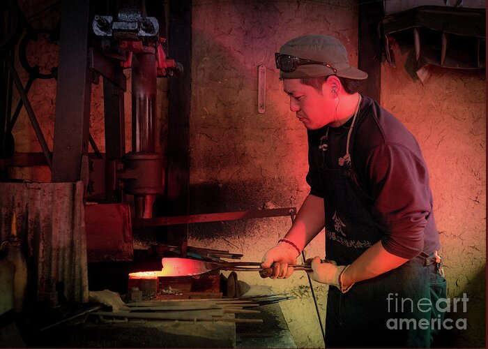 Blacksmith Greeting Card featuring the photograph 4th Generation Blacksmith, Miki City Japan by Perry Rodriguez
