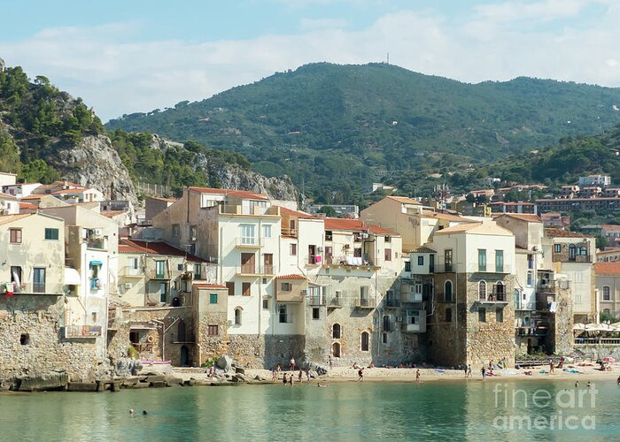 Cefalu Greeting Card featuring the photograph Cefalu waterfront #5 by Rod Jones