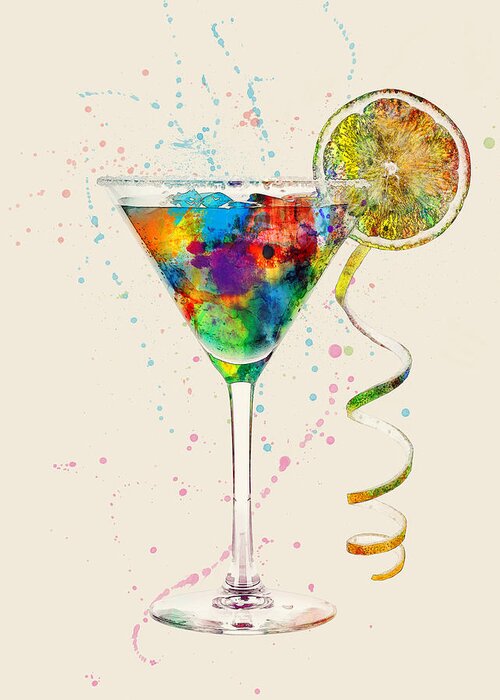 Cocktail Greeting Card featuring the digital art Cocktail Drinks Glass Watercolor #5 by Michael Tompsett