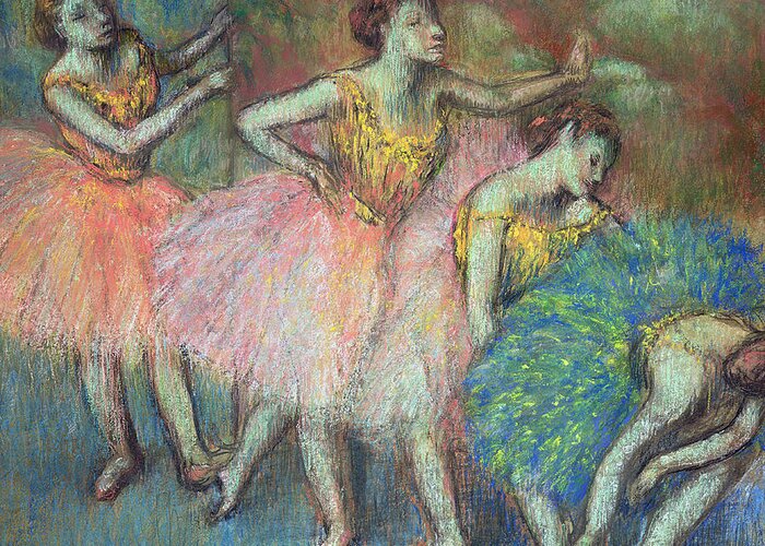 Degas Greeting Card featuring the pastel Four Dancers by Edgar Degas